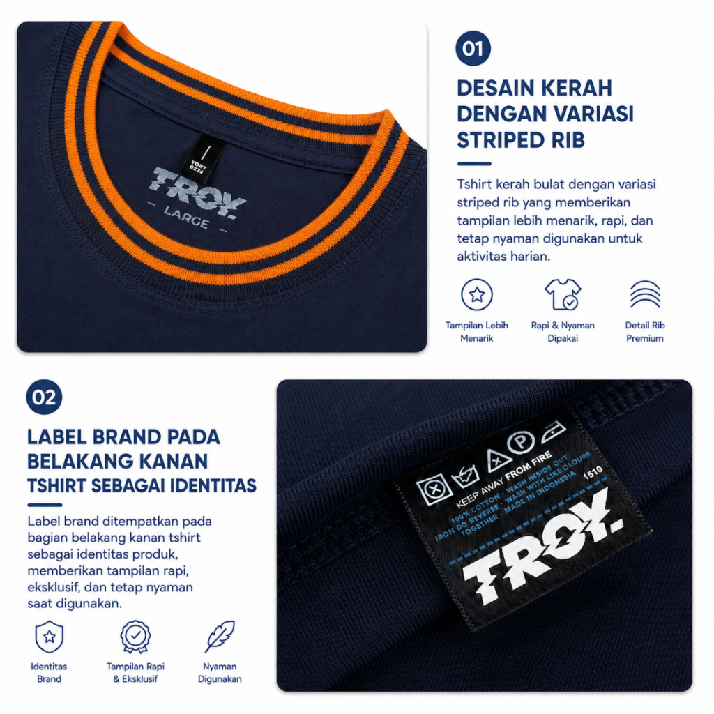 Troy Company Striped Rib Tshirt Navy Clover - Kaos Pria Lengan Pendek Biru Navy KST 3055-2N2O