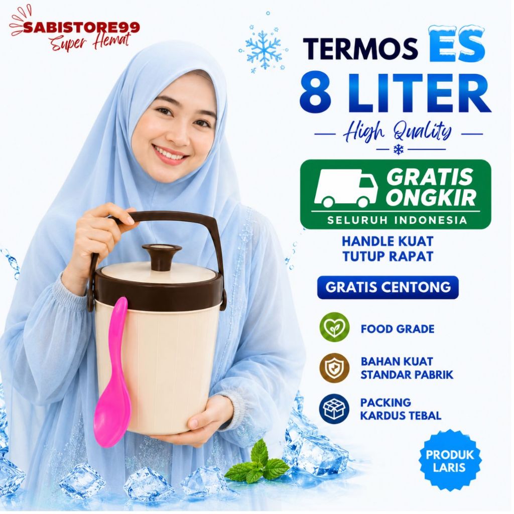 Termos Es Batu Tahan Lama 6 liter GRATIS CENTONG / Termos Es Serbaguna