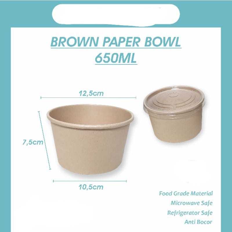 1 pak PAPER BOWL KRAFT OOLALA 650ML+TUTUP