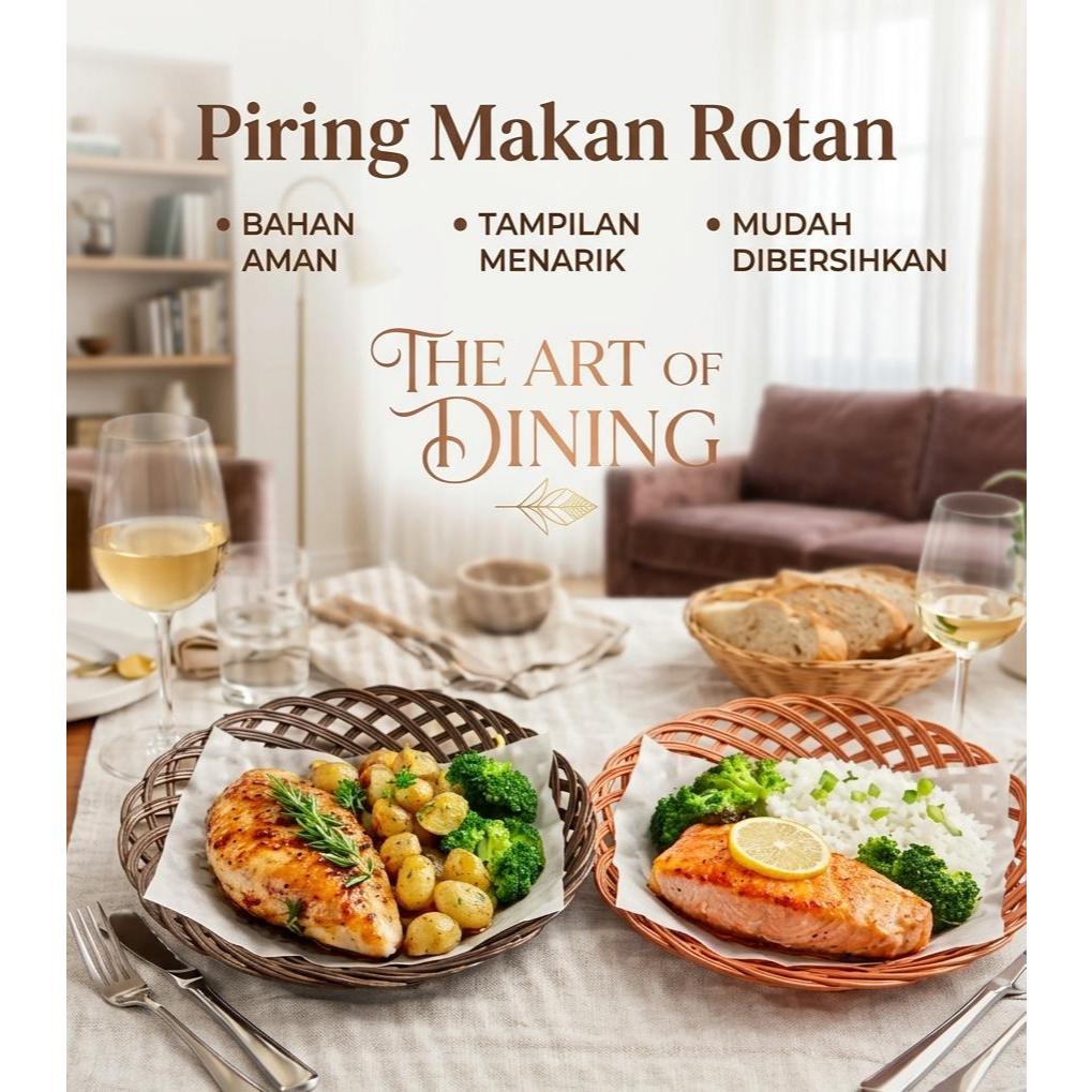 LUSIN 1 LUSIN  PIRING MAKAN ROTAN /PIRING PECEL PIRING AYAM/PIRING ROTAN PLASTIK /PIRING CAFE ROTAN