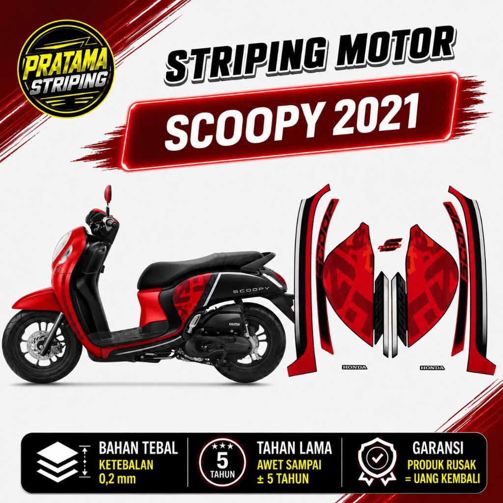 STRIPING HONDA SCOOPY 2021 MERAH HITAM STICKER LIS LIST HONDA SCOOPY 2021 MERAH HITAM STRIPING HONDA