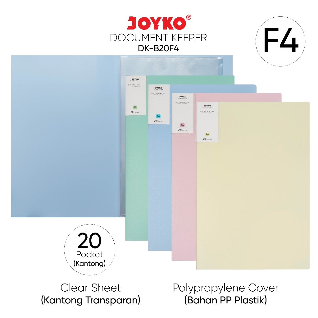 CLEAR HOLDER JOYKO F4 PASTEL 20 LEMBAR / Document Keeper Map File Folder Joyko F4 Folio DK-B20F4