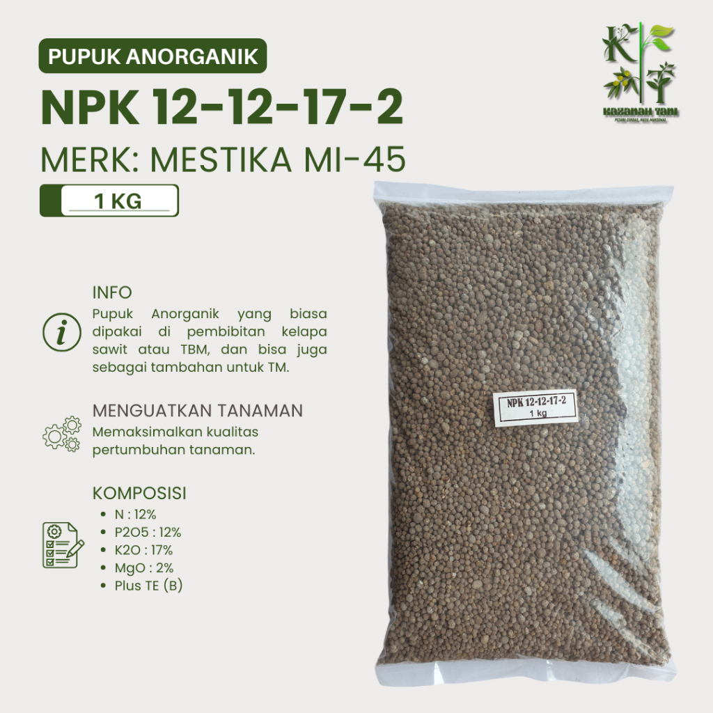 Pupuk NPK 12-12-17-2 1 kg Mestika MI-45 Repack