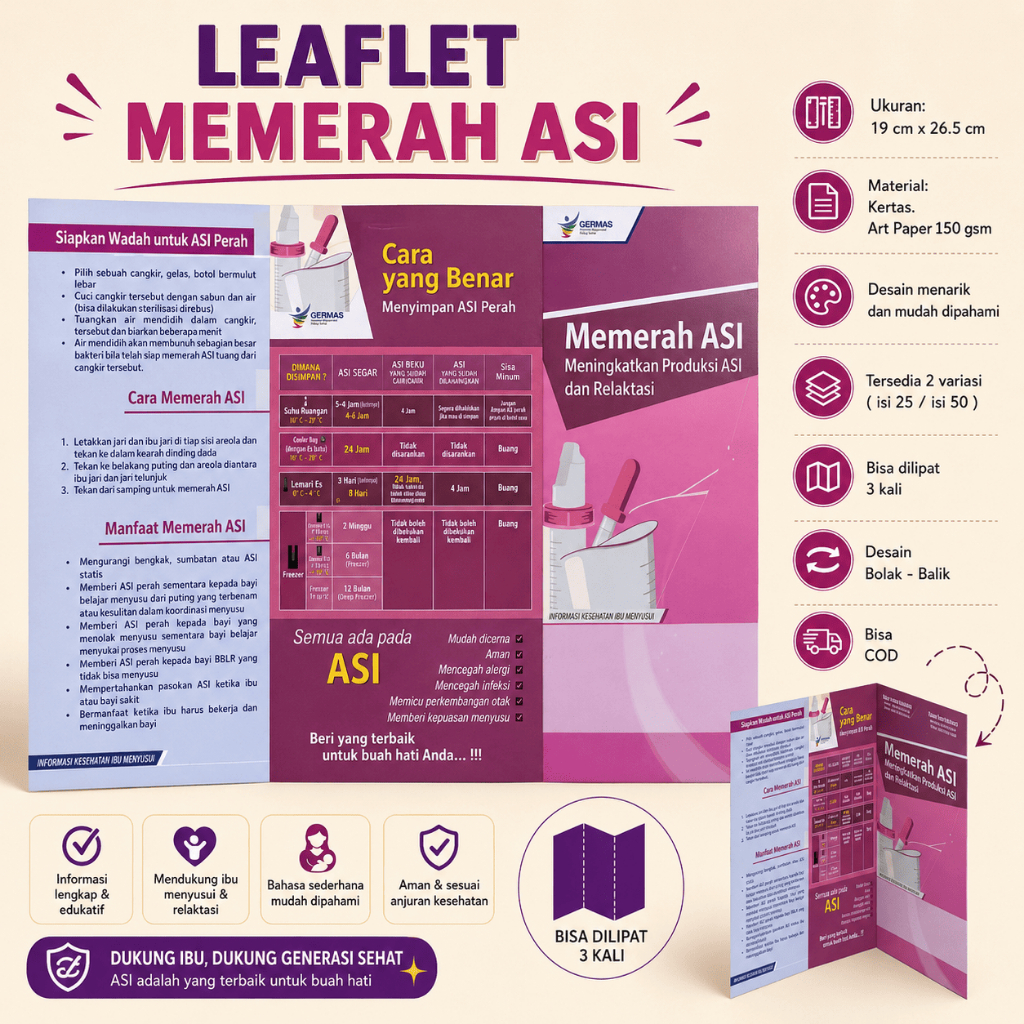 Leaflet Cara Memerah ASI - Cara Menyimpan ASI - Brosur ASI Eksklusif - Air Susu Ibu