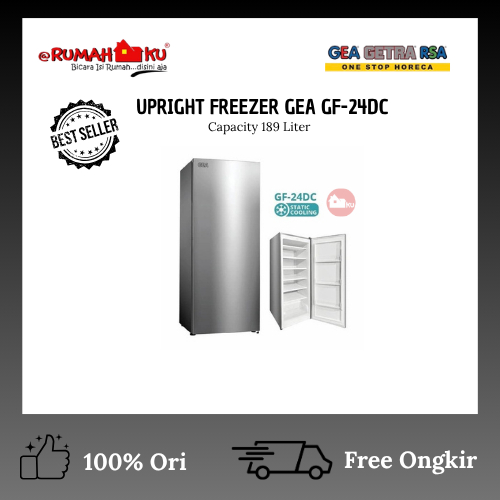 GEA UPRIGHT FREEZER GF-24DC/STANDING FREEZER KAPASITAS 189L/FREEZER STANDING 6RAK