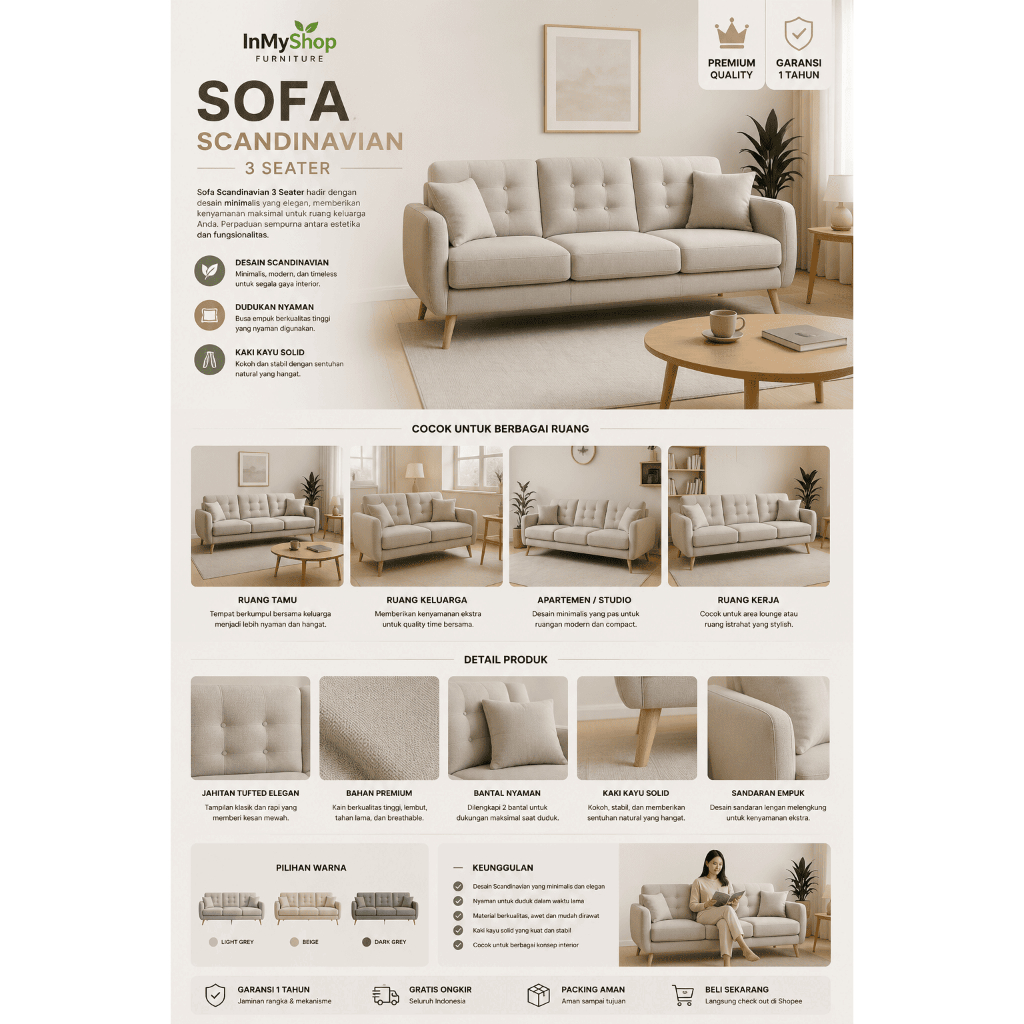 Sofa Minimalis retro / sofa scandinavian 3 Seater