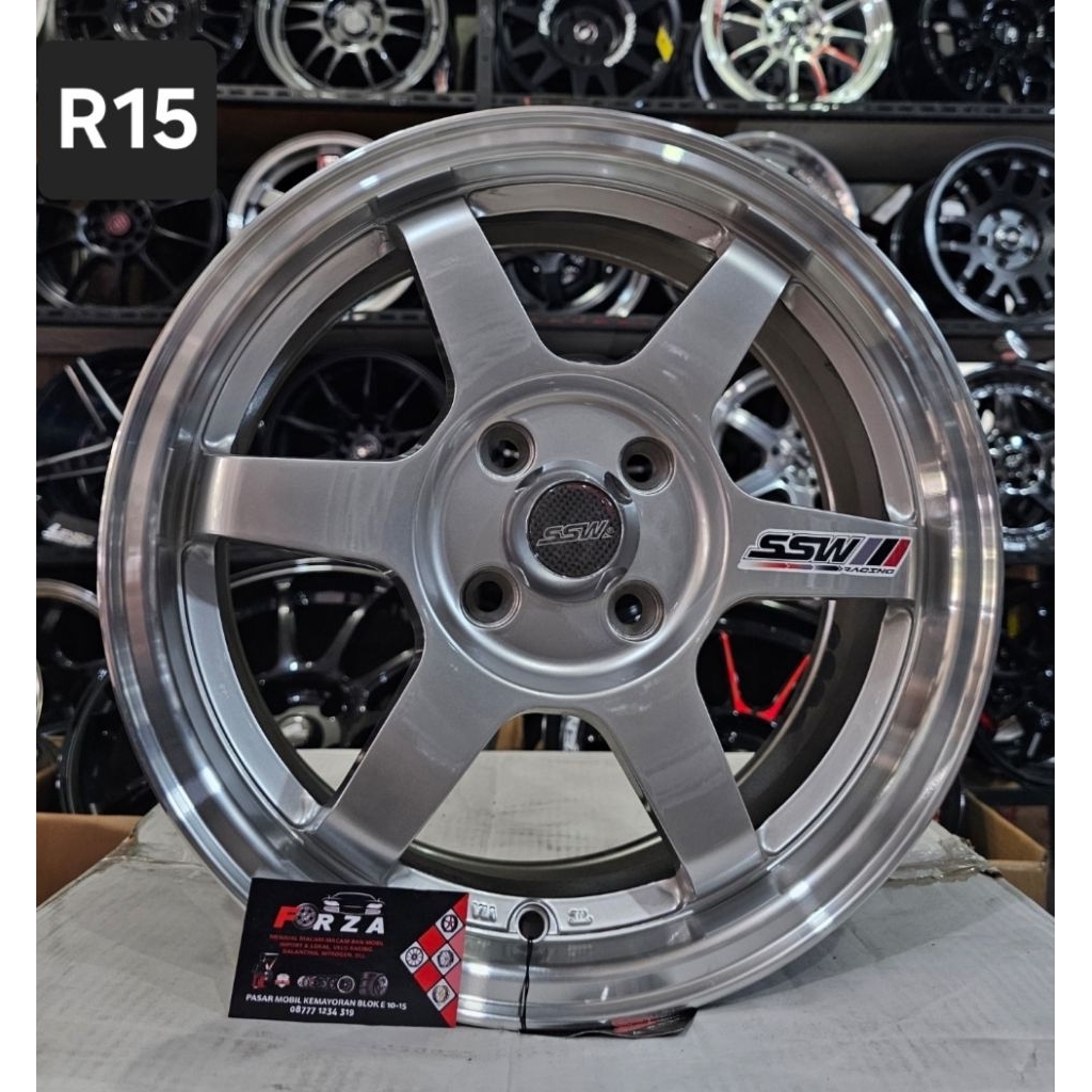 Velg SSW 205 TE37 R15 PCD4x100 Silver lip Polish. Lebar 6.5 ET 40. Made in thailand