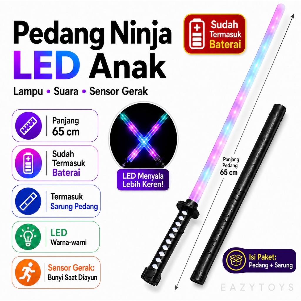 Mainan Anak Laki Laki Pedang Pedangan Ninja ada Lampu Suara