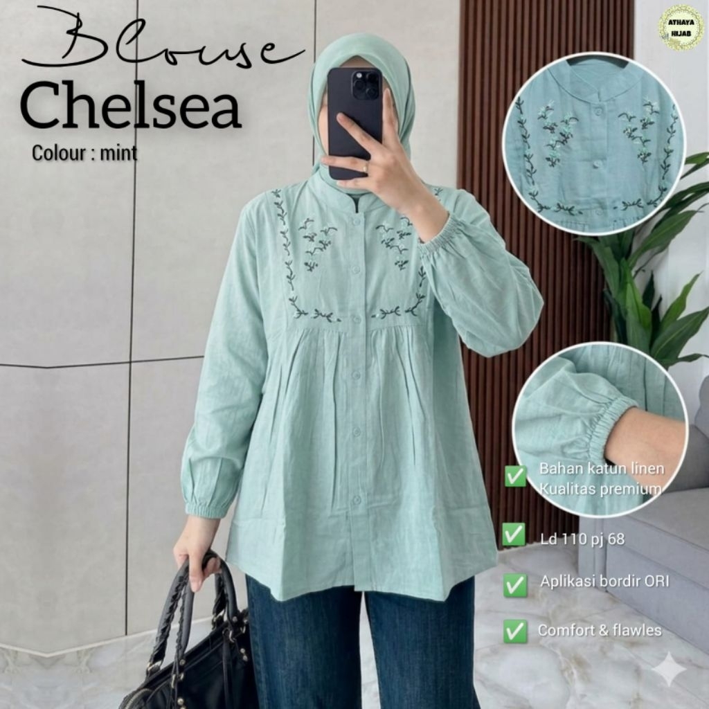 Widuri Set Jumbo Rok Jeans Mix Chelsea Blouse Linen Bordir (Athaya (