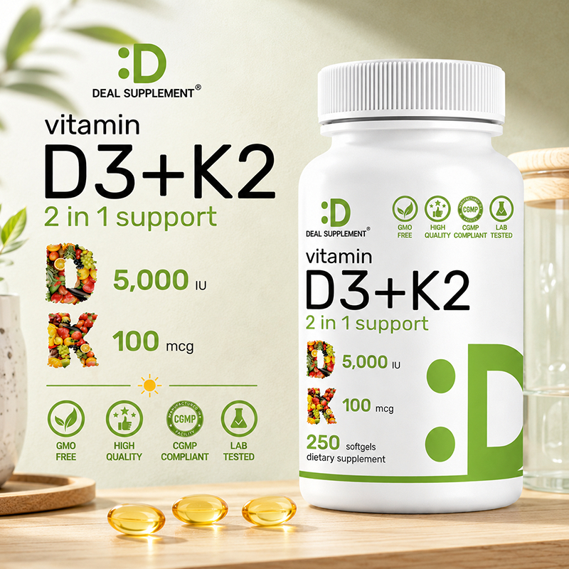 Deal Supplement Vitamin D3 K2 5000IU 2-in-1 Complex 250 Softgels Dietary Supplement