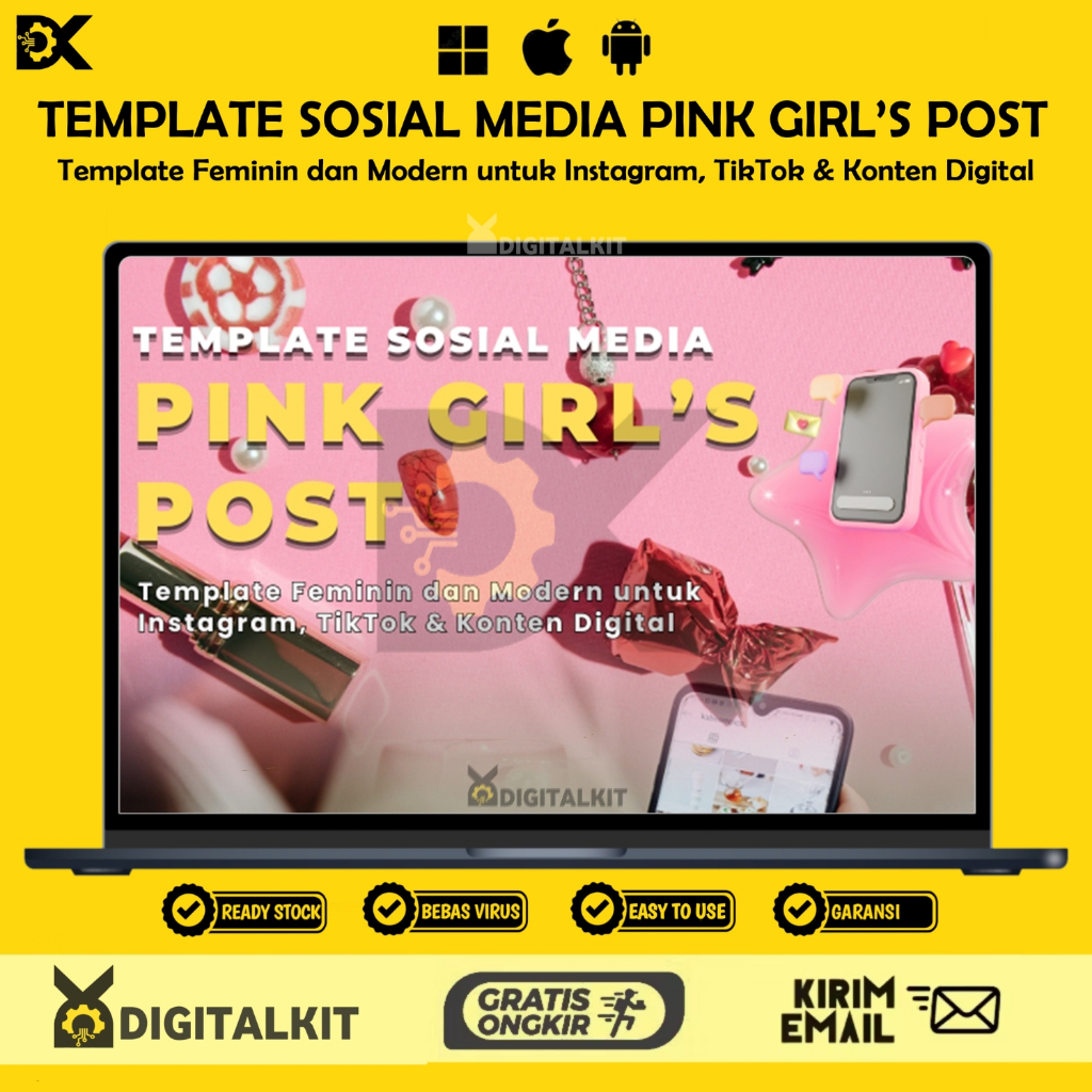 [T1184] TEMPLATE SOSIAL MEDIA PINK GIRL POST | Template Feminim Dan Modern Untuk Instagram, Tiktok &