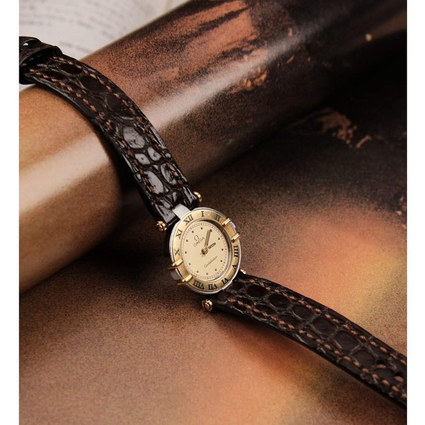 Omega Constellation Manhattan Swiss Made Solid 18K Gold Bezel 22mm Brown Linen Dial - Jam Tangan Wan