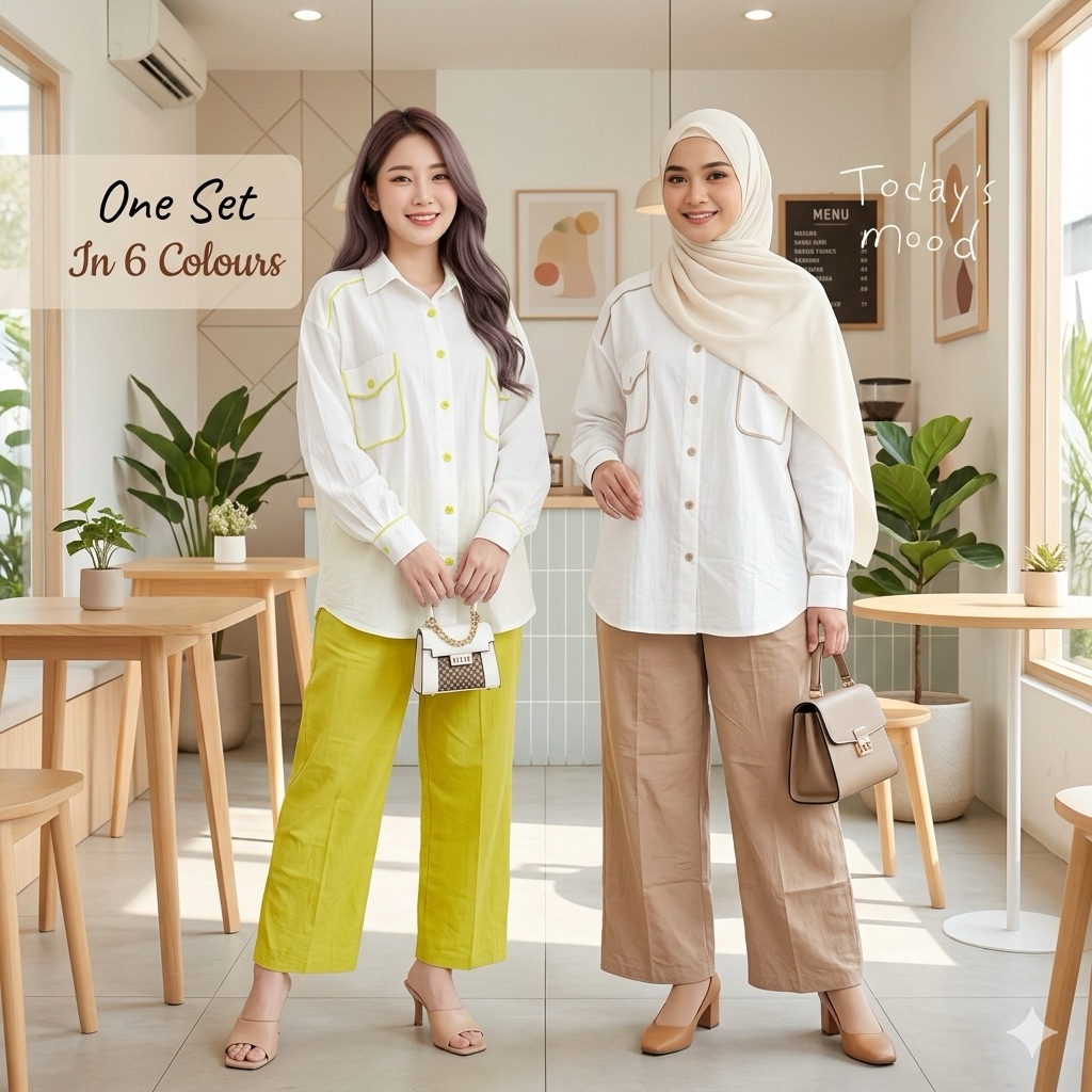 Setelan One Set Kemeja Dan Celana Kulot LD 120cm Setelan Tunik One Set Tunik