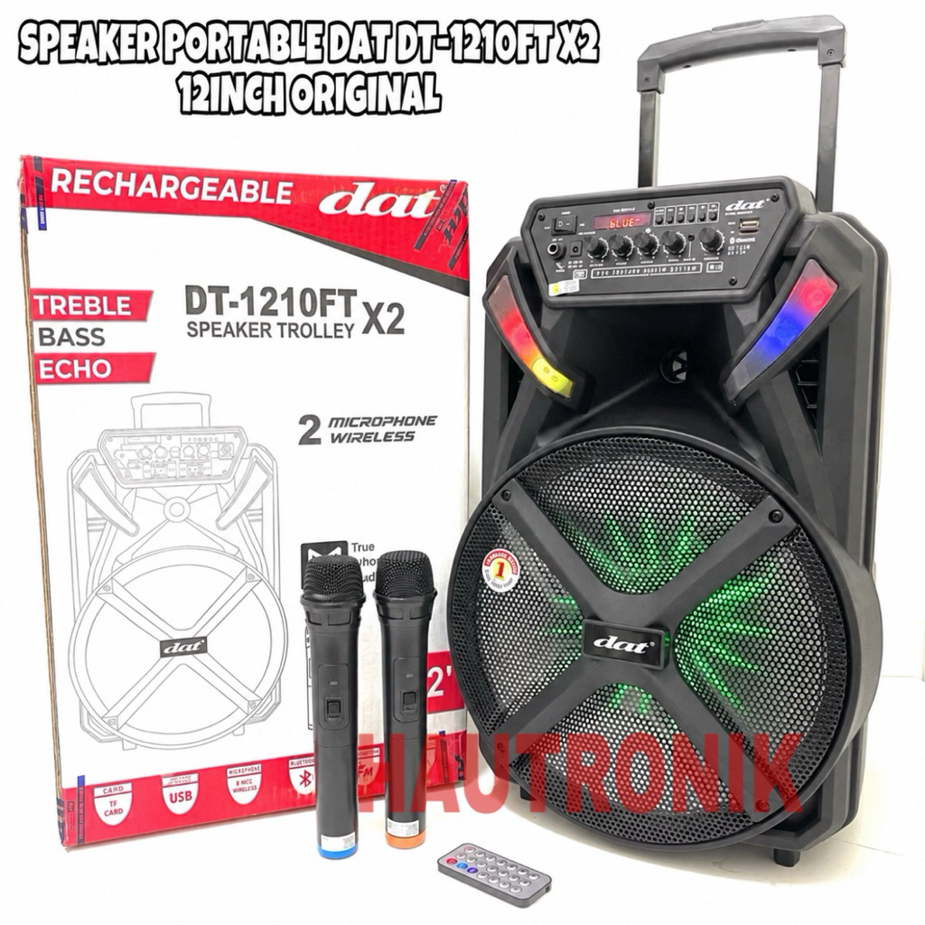 Speaker Portable DAT DT1210FTX2 12inch Original Free 2bh Mic Wireless Dat 1210 ftx2 ( Bisa COD )