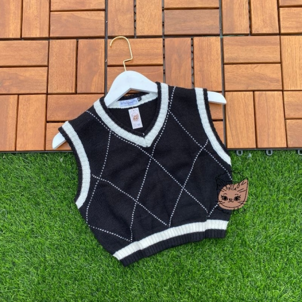 Vest Preppy Crop / Rompi Rajut Argyle Plaid