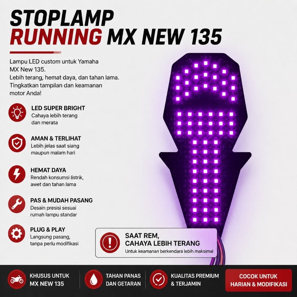 Stoplamp Running  MX New 135 10 mode otomatis sudah PNP pakai soket free lem lilin dan bisa custom d