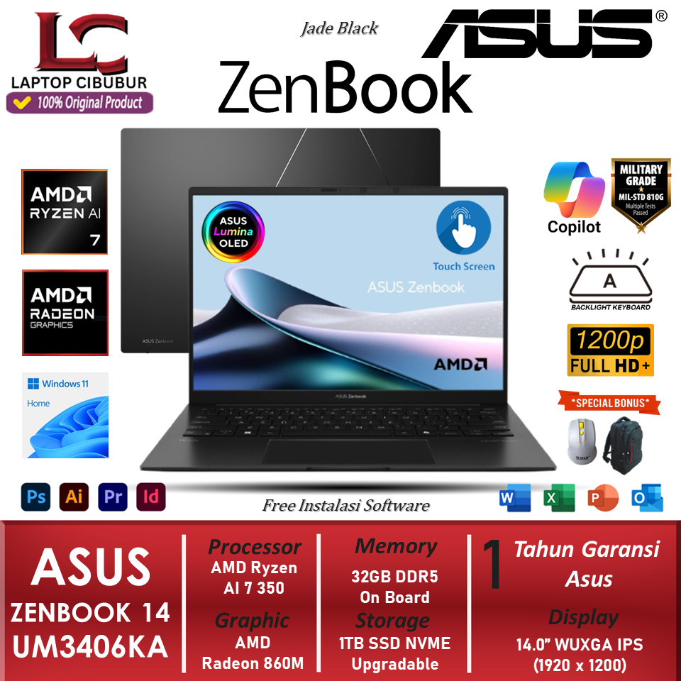 Laptop Asus Zenbook OLED 14 UM3406KA AMD Ryzen 7 350 | 8840HS 32GB DDR5 2TB SSD WUXGA Touchscreen