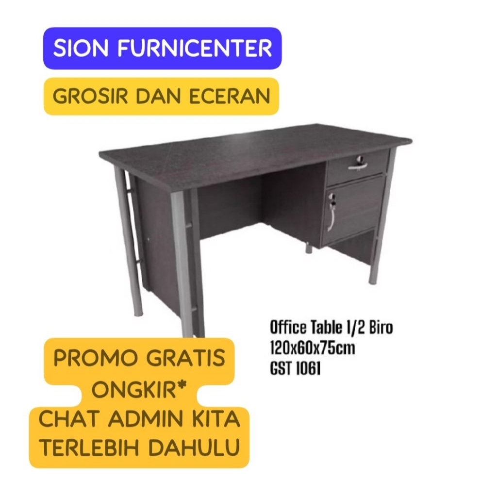 meja kantor kaki besi / meja kantor 1/2 biro kaki besi / meja tulis 1/2 biro kaki besi / meja kerja 