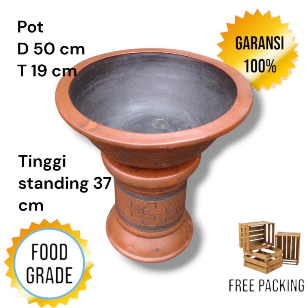 Pot Teratai Air Pot Gerabah D 50 cm T 19 cm Free Packing Kayu