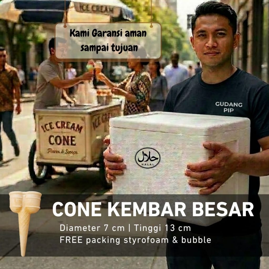CONE KEMBAR BESAR / CONE ES KRIM ORI DAN WARNA(ISI 360 PCS)