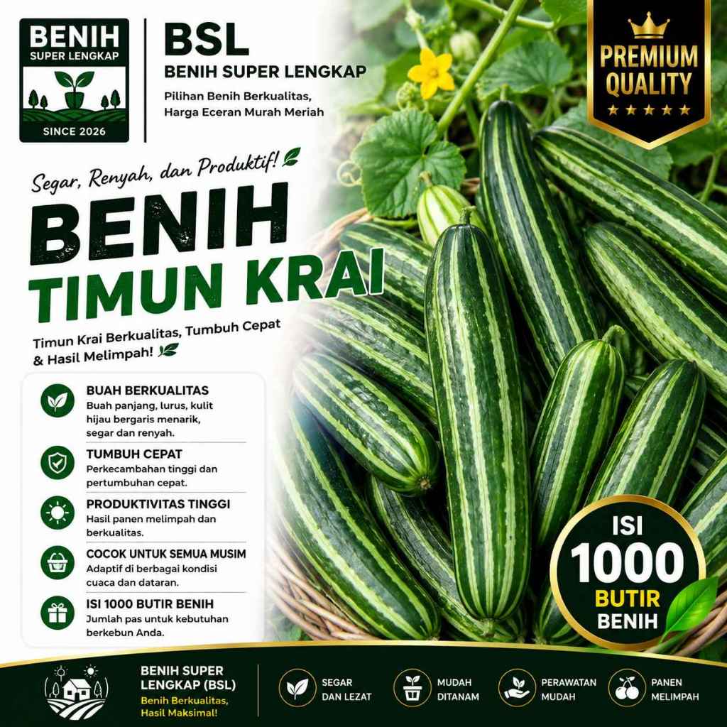 ( 1.000 Butir ) Benih Biji Timun Krai | Timun Krai Lalap | Mentimun Krai | UKI BIBIT