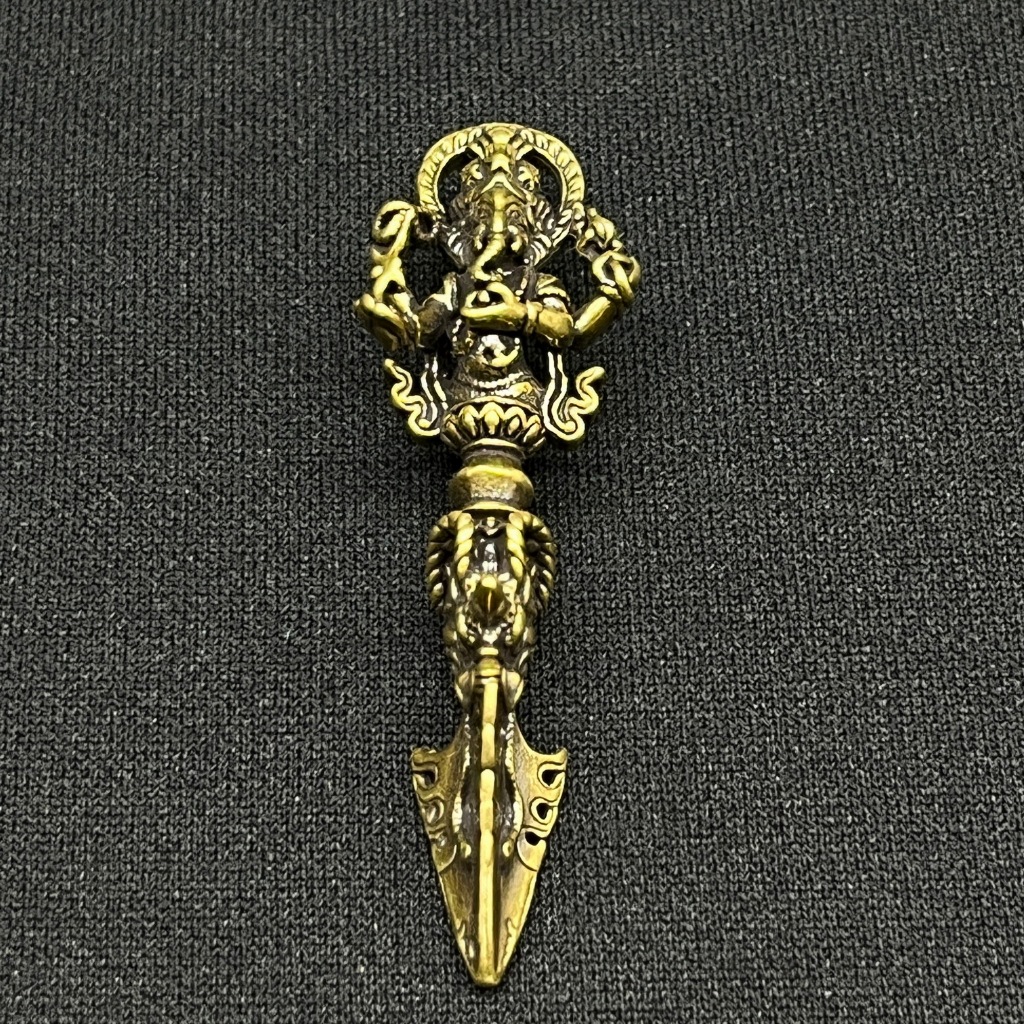 Miniatur Ganesha Kila Phurba Kuningan Asli Pajangan Phurpa Pasak Vajra Patung Antik Brass