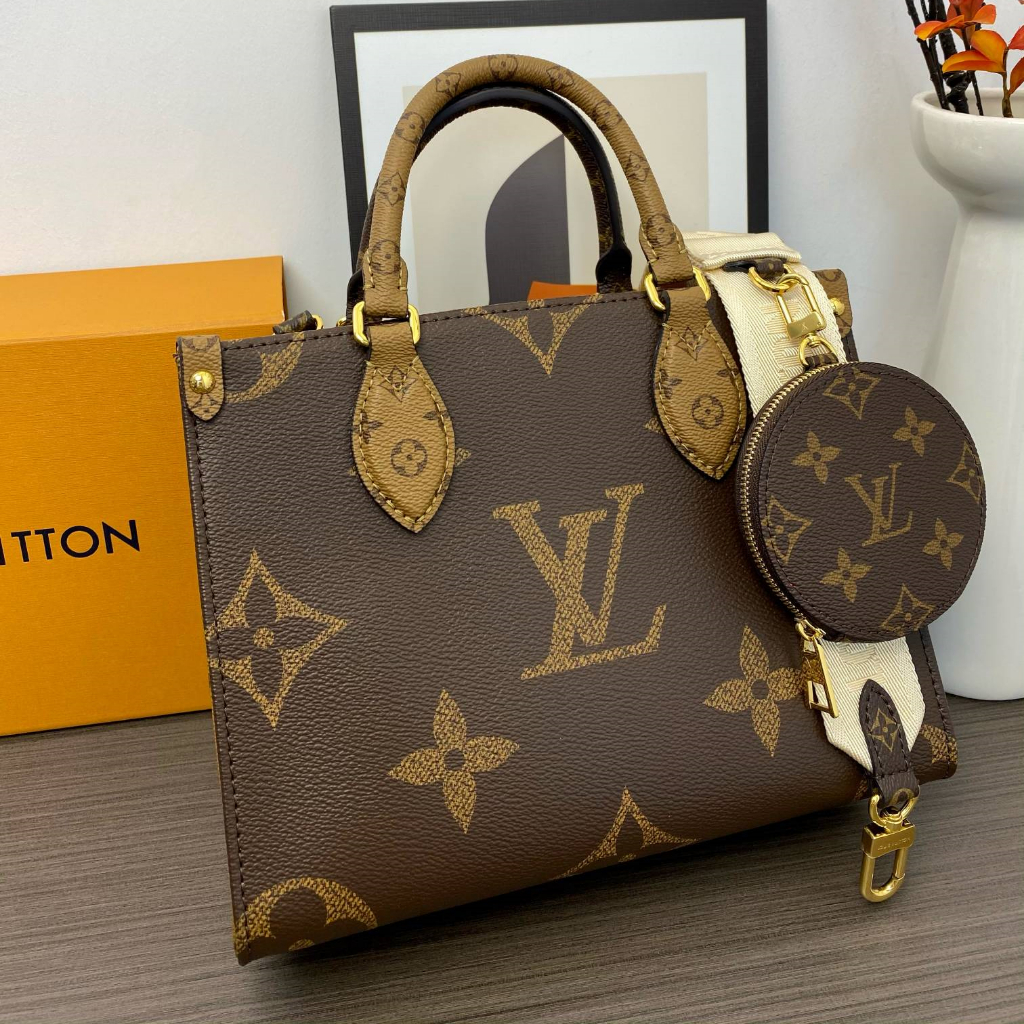 Tas Louis Vuitton OnTheGo Small M46373, tas tote ukuran kecil dengan kombinasi dua warna berbahan ku