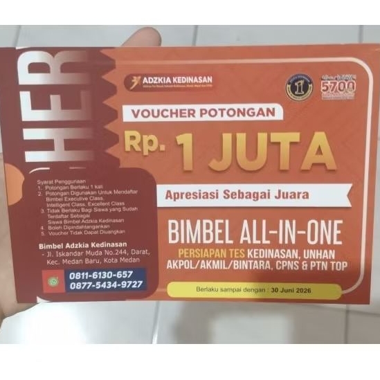voucher 1 juta Bimbel All in One, ADZKIA