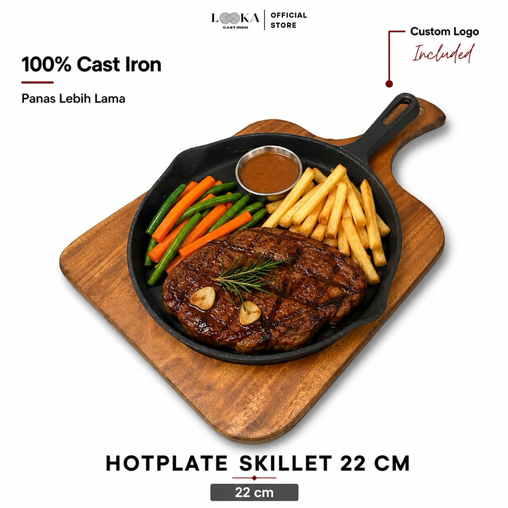 Looka Cast Iron Hot Plate Steak / Skillet Pan 22 cm