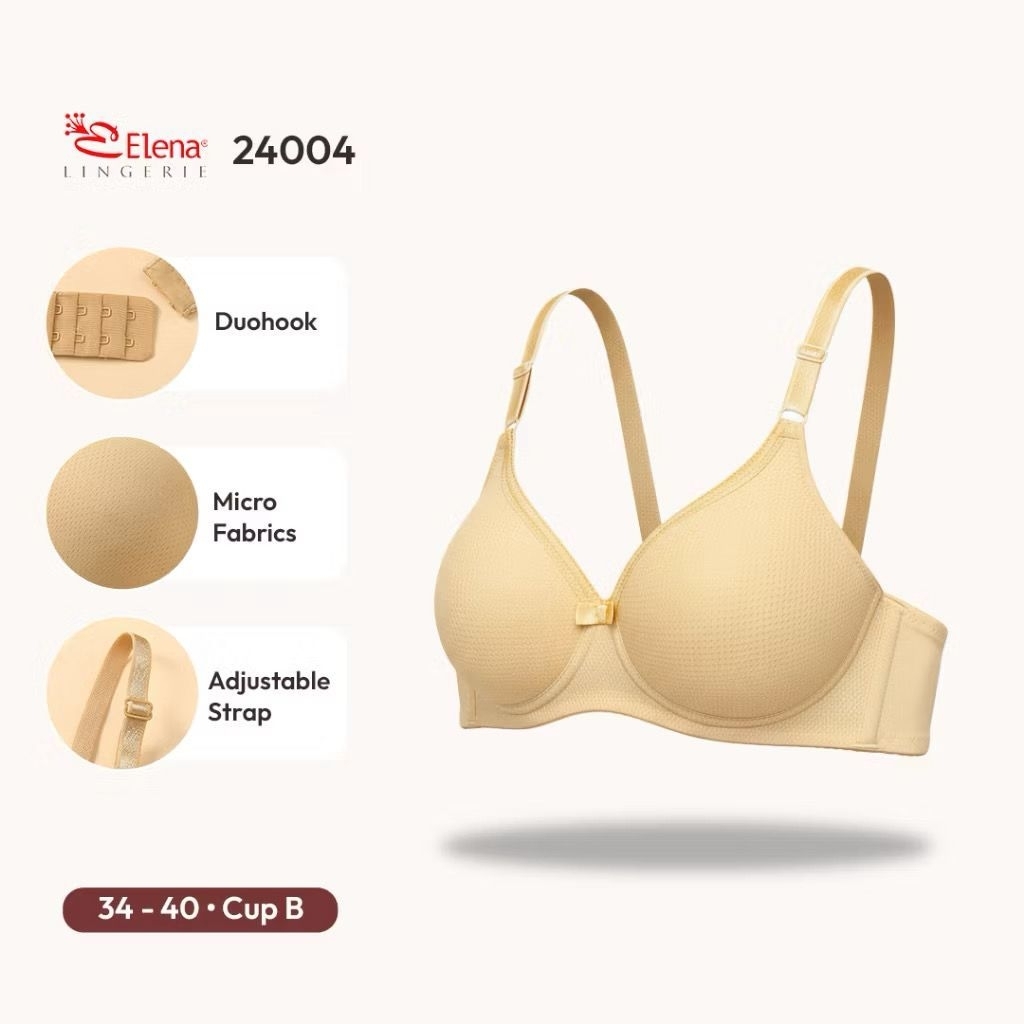 Elena Basic Bra BH Tidak Berkawat Busa Tipis 24004 - 32B-40B - Unwired Bra Kait 2 Nyaman