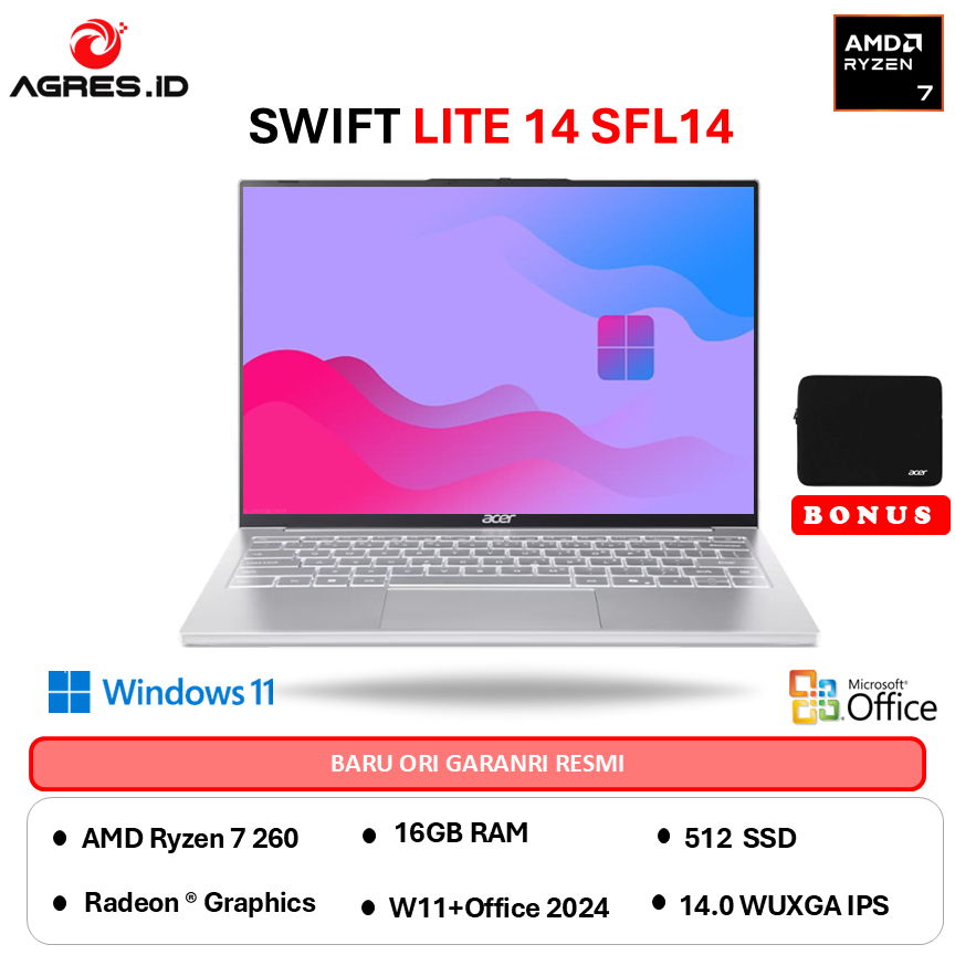 ACER SWIFT LITE 14 SFL14 AMD RYZEN 7 260 - RAM 16GB 512GB W11+OHS 14.0WUXGA IPS  -41M.R0GS
