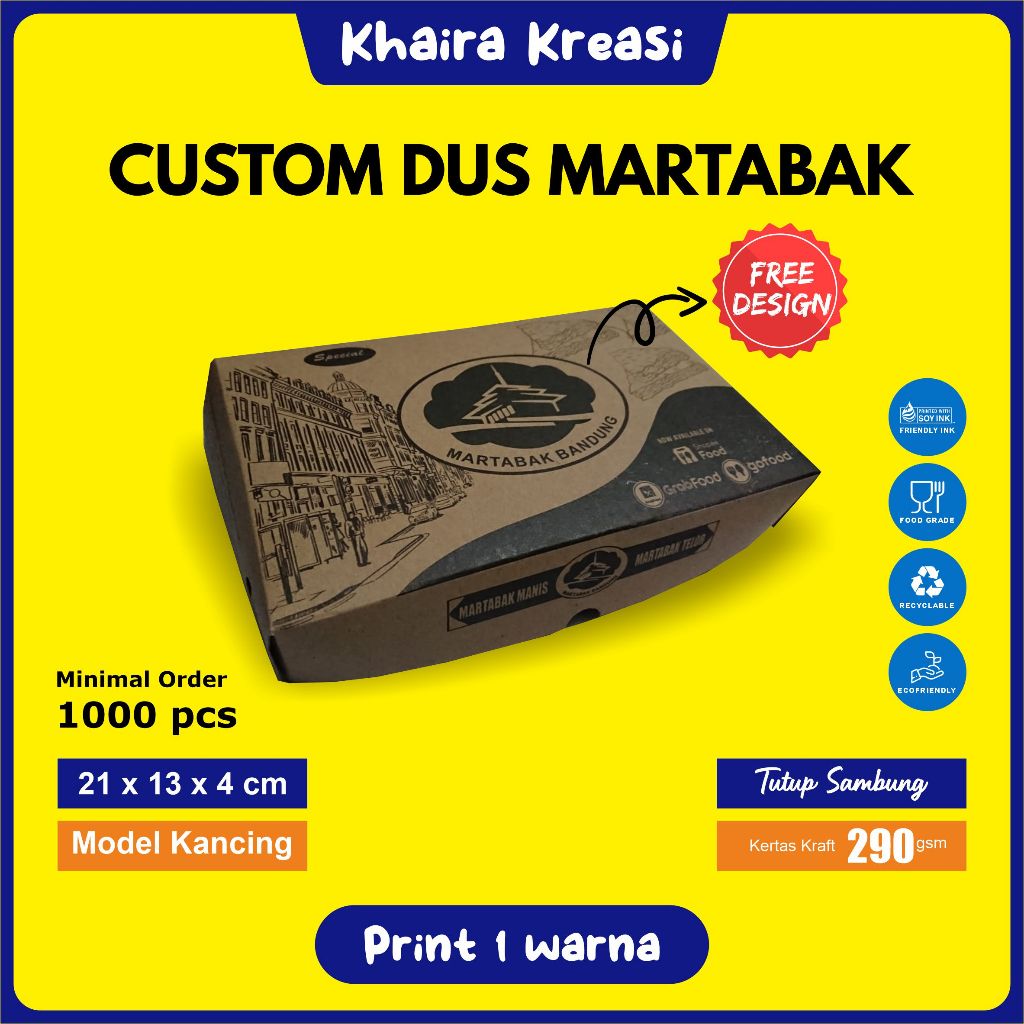 Cetak Custom Dus Martabak, Kotak Martabak, Kertas Kraft 290 gsm, Cetak 1 Warna