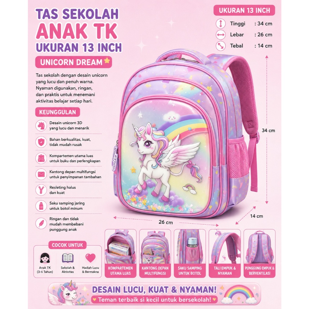 Tas Ransel Anak TK Minecraft Creeper 3D Timbul – Backpack Sekolah Anak Cowok 13 Inch Premium