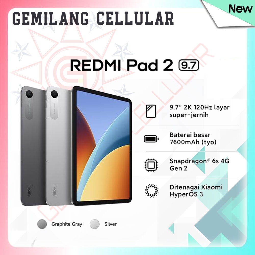 Xiaomi REDMI Pad 2 9.7 - RAM 4GB+64GB & 128GB Tablet Layar 9,7"2K 120 Hz | Daya7600 mAh 18W Type C |