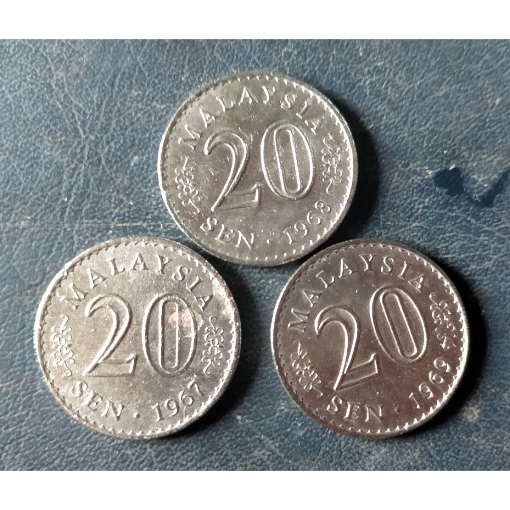 langka set koin 20 sen Malaysia lama seri gedung tahun 1967/68/69