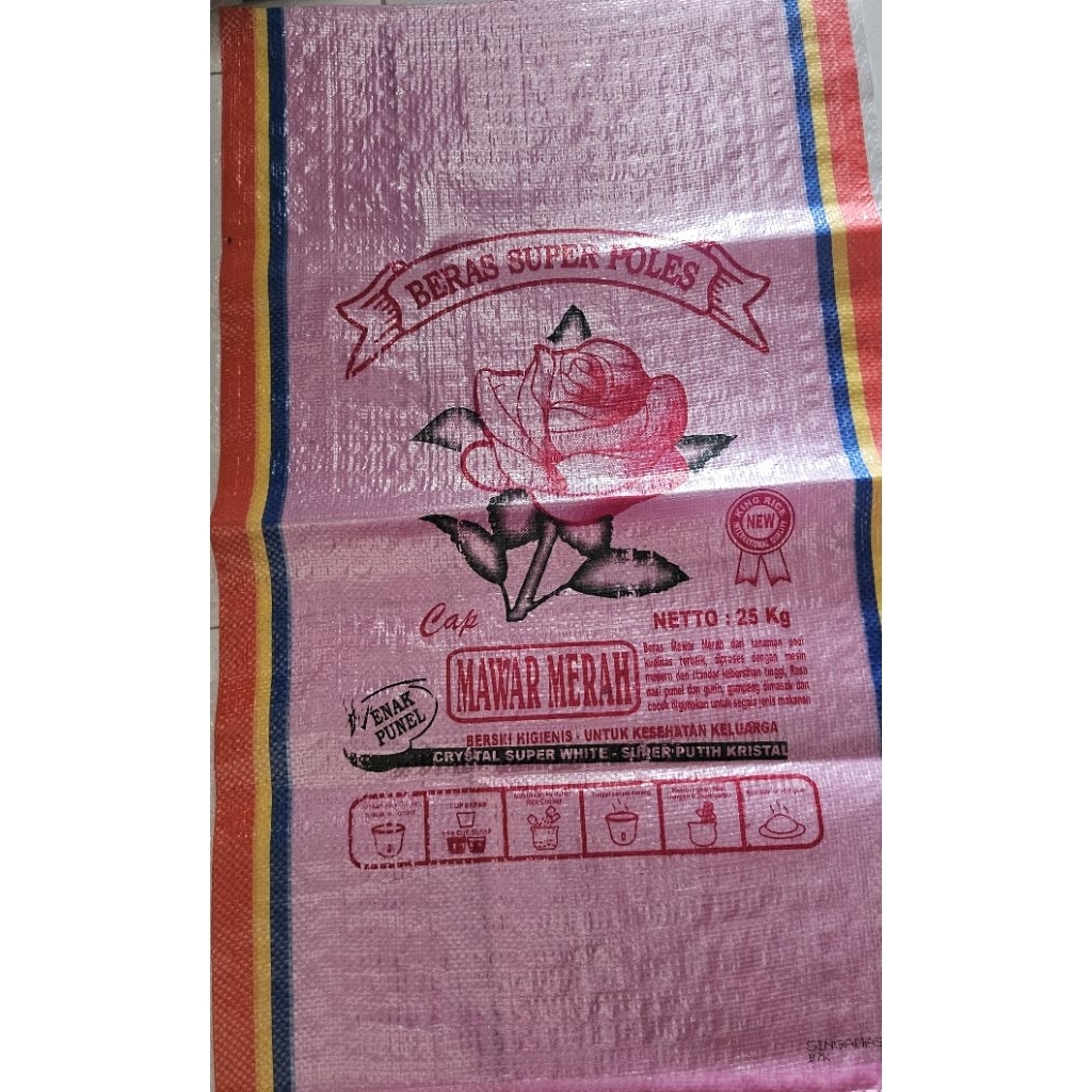 karung beras ukuran 25kg cap mawar
