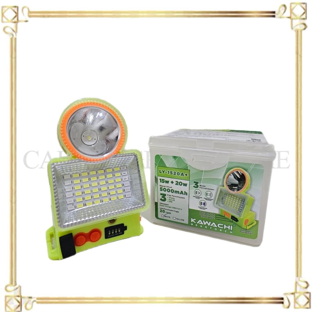 Kawachi Senter Kepala STROBO 15Watt + 20Watt / Led Super Terang / Waterproof LY 1520A+ / Powerbank 5