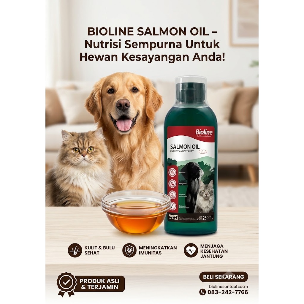 Bioline Salmon Oil 250ml - Omega Plus Minyak Ikan Salmon Vitamin Bulu & Imun Kucing Anjing / Bioline