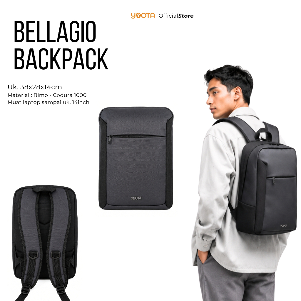 YOOTA Bellagio Backpack Tas Ransel Laptop 14 Inch Pria Kerja Kuliah Premium