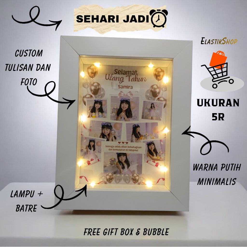 Bingkai Foto Kolase LED 3D Custom Keluarga + Quotes Dekorasi Estetik