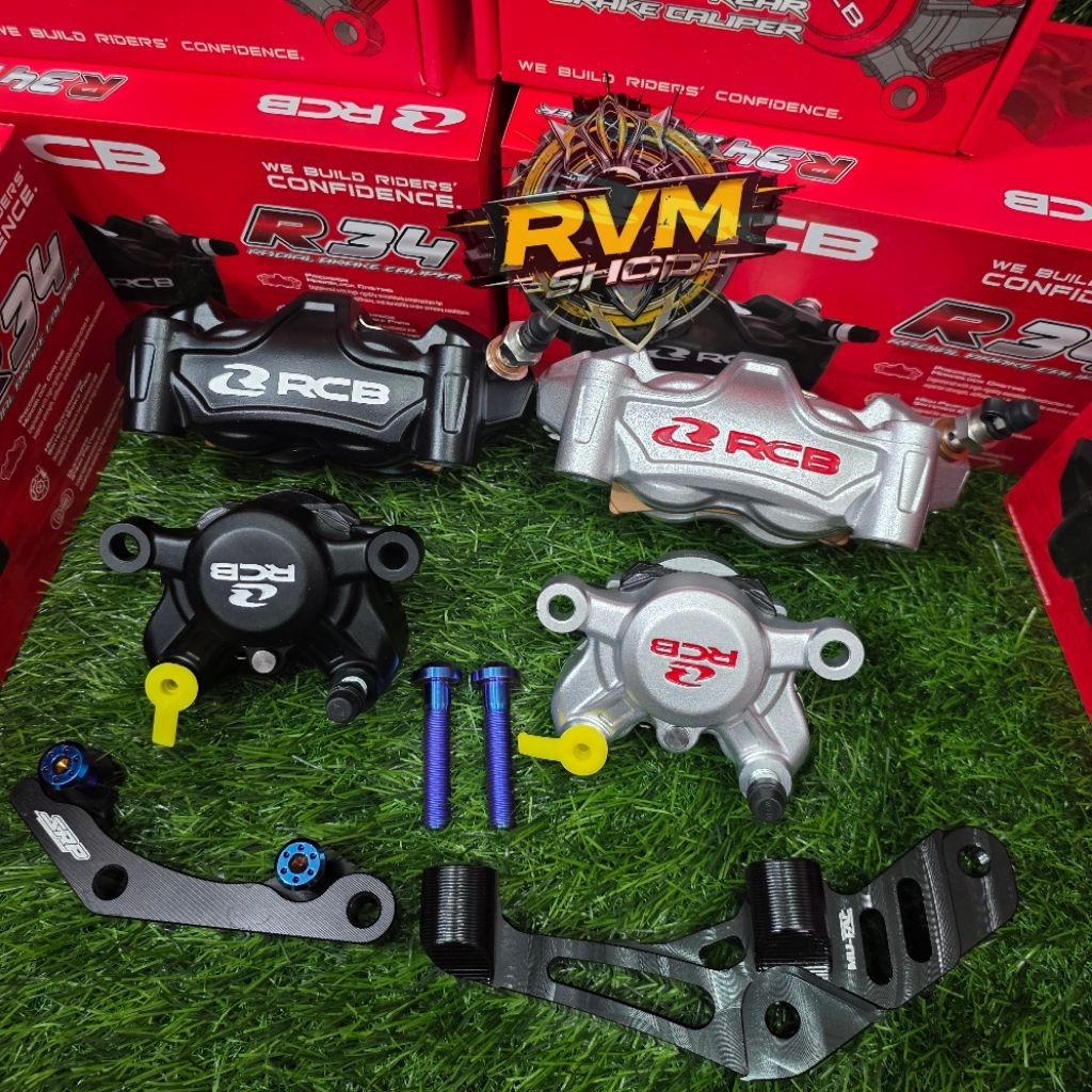 SET KALIPER RCB RADIAL MONOBLOK R34 P.100+BREKET 298MM+BELAKANG 2P R55 245MM XMAX 250 XMAX 300 OLD N