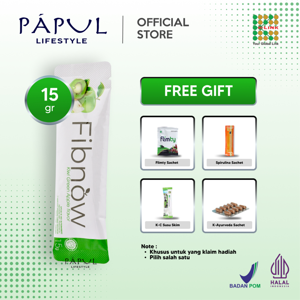 Fibnow Nutrition High Fiber Kiwi Green Apple Body Slim Pelangsing Alami Diet Detox 1 Sachet Papul Li