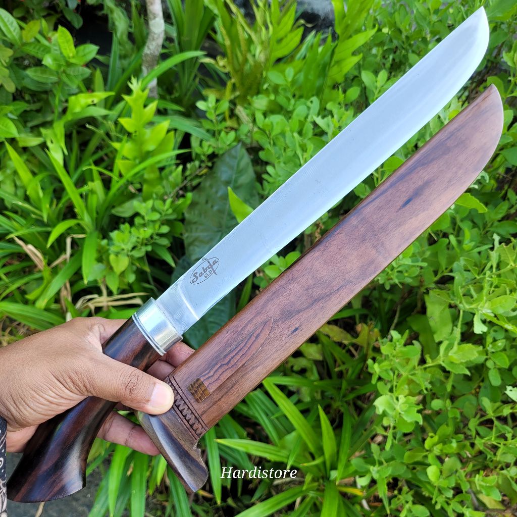 Pisau Sembelih 32 cm Baja Modern SLD Hitachi Japan, Kayu Amara Ebony bonus Sarung Kain Batik