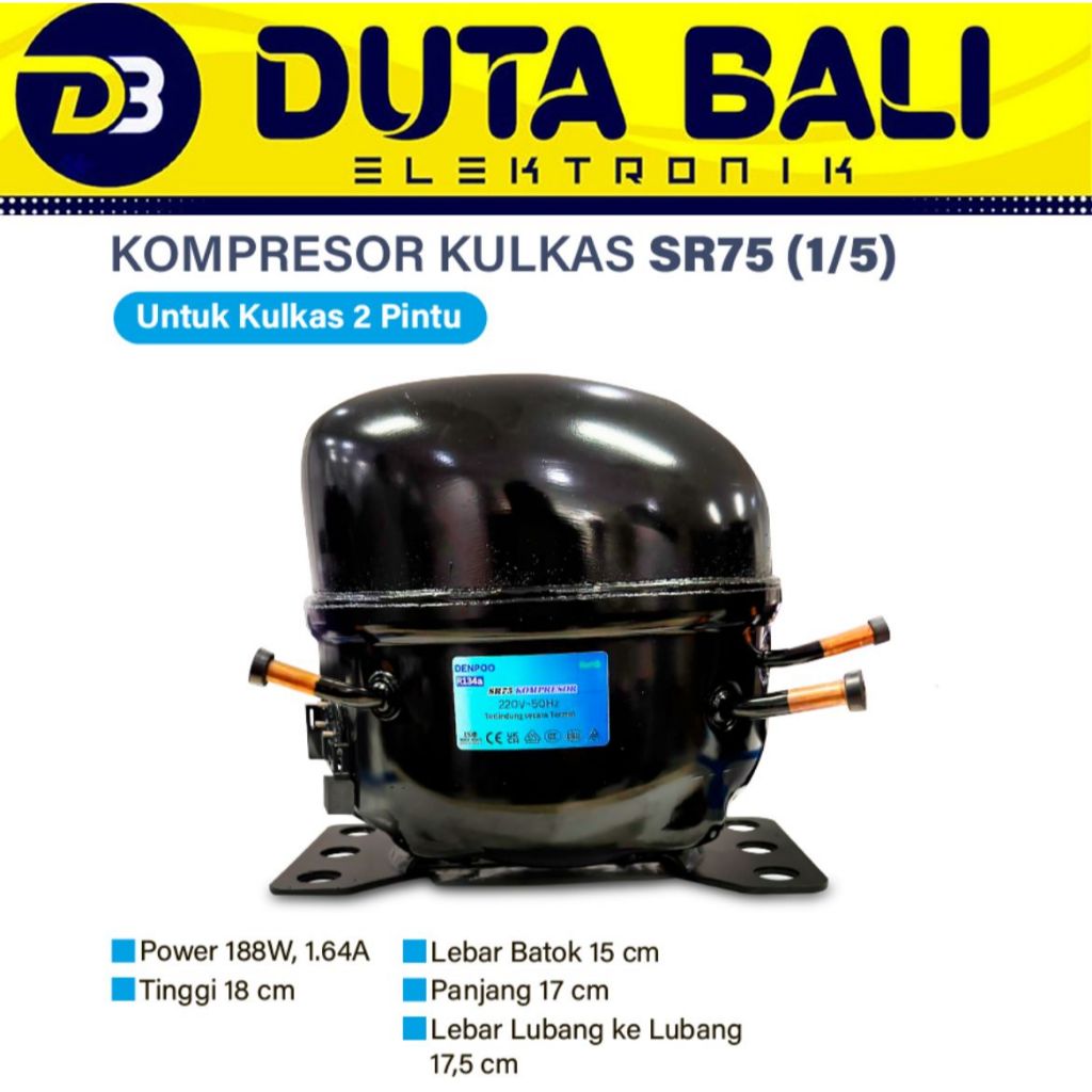 Kompresor Kulkas Frezeer Compressor Showcase Freezer 1 Pintu SR75 1/5 PK/HP