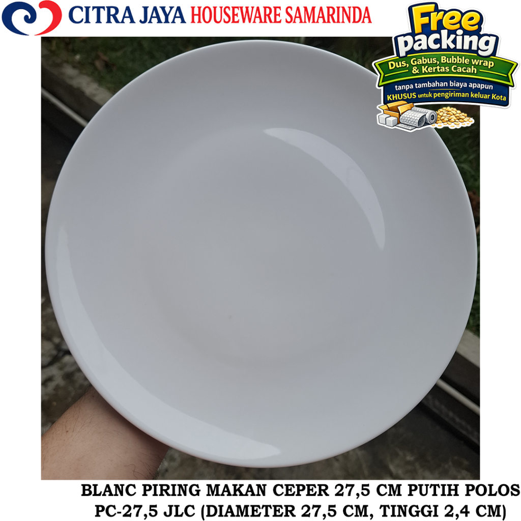 Piring MAKAN CEPER 27,5 CM  (1 LUSIN / 12 PCS) BLANC PC-27,5 JLC PUTIH POLOS KERAMIK