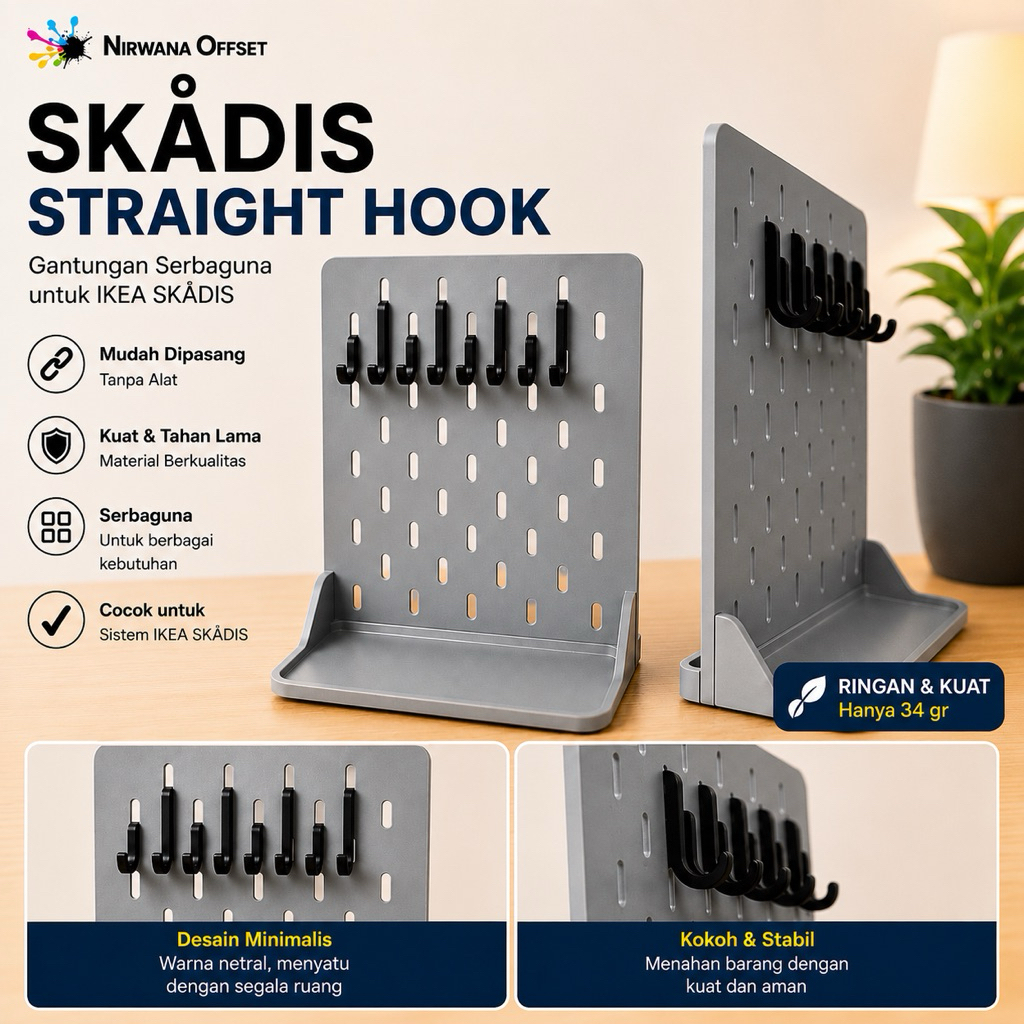 J Hook IKEA SKADIS Pegboard Hook Gantungan Organizer Rak Dinding Aksesoris Skadis