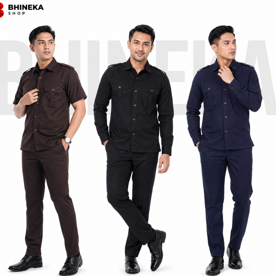 Setelan Safari Satpam Security Bahan High Twist Lengan Panjang Pria
