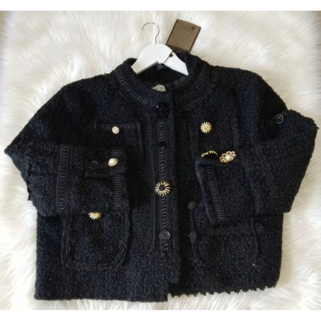 blazer tweed hitam double pocked