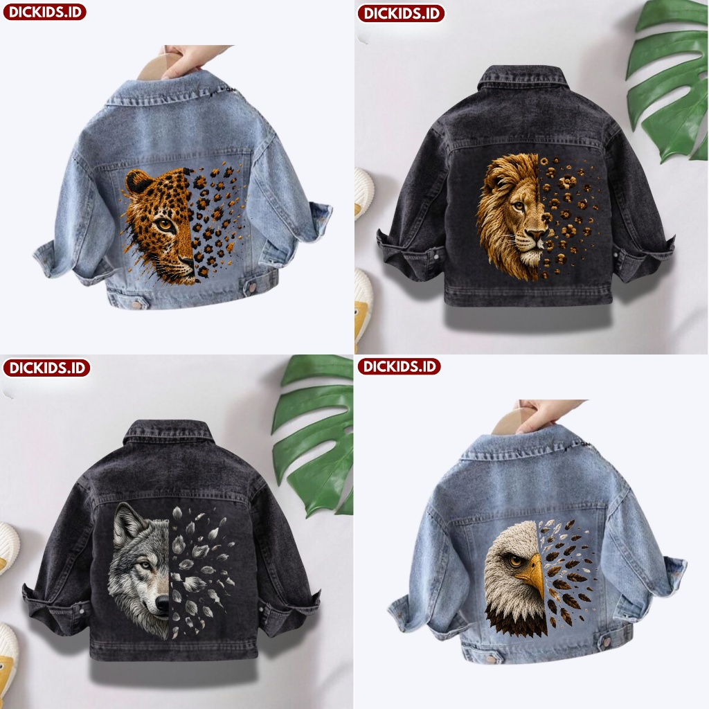 JAKET JEANS ANAK LEOPARD MOTIF KARAKTER USIA 1-7 TAHUN WARNA SNOW BLUE & SNOW BLACK