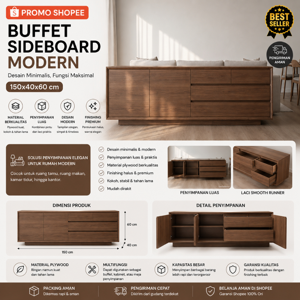 Buffet Sideboard Modern 150x40x60 cm Arthur Modern Sideboard Buffet 150x40x60 cm Arthur